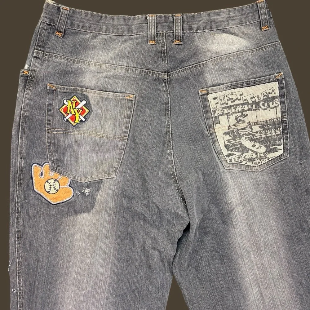 Raw‎ Blue First Team Baggy Jeans 38x34 Blue Vintage Y2K Hip Hop Denim